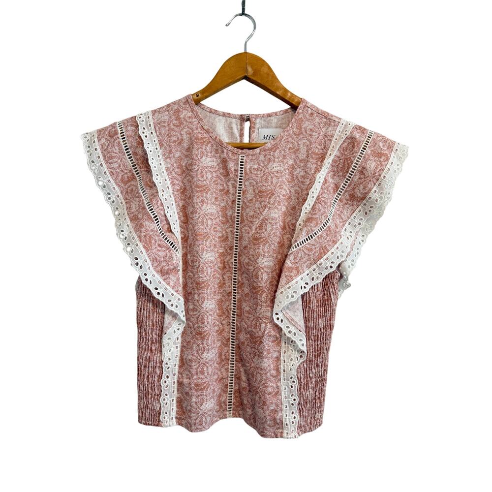 MISA Los Angeles Nilu Ruffle Blouse Washed Tile Pink Small